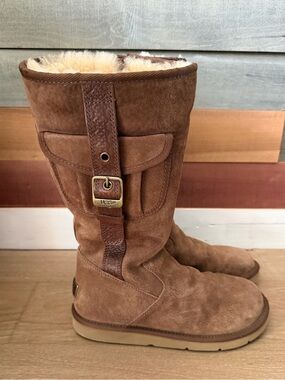 UGG Australia F3007E Chestnut Sheepskin Suede Tall Winter Boots Women’s 8